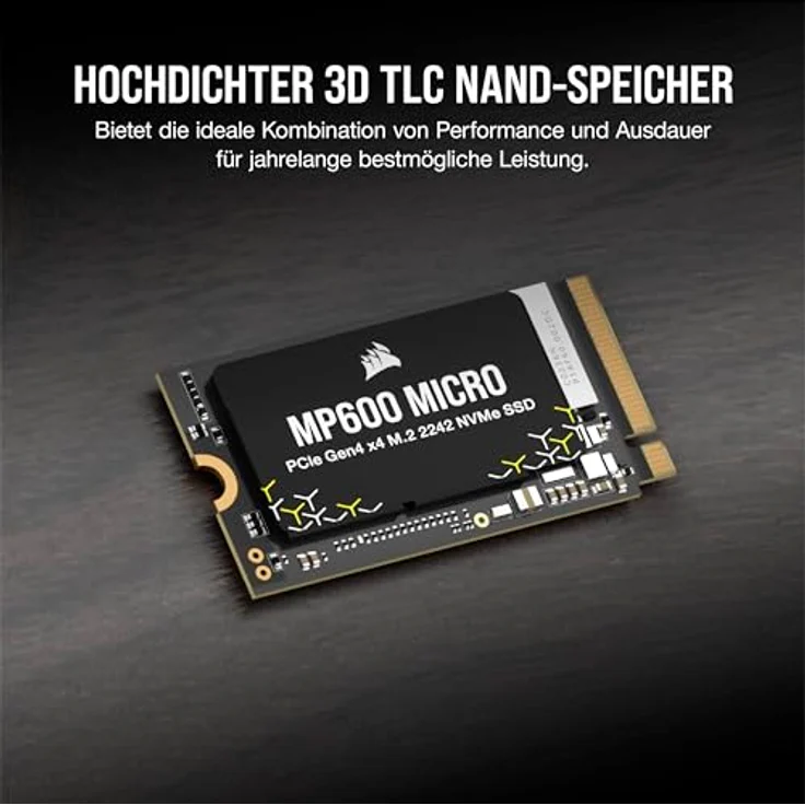 Corsair MP600 Micro 1TB M.2 NVMe PCIe x4 Gen4 SSD, Bis zu 7.000MB/Sek. Sequentielles Lesen, M.2 2242, hohe Dichte 3D TLC NAND, kompatibel mit Lenovo Legion Go und dünnen Notebooks, Schwarz – Bild 5
