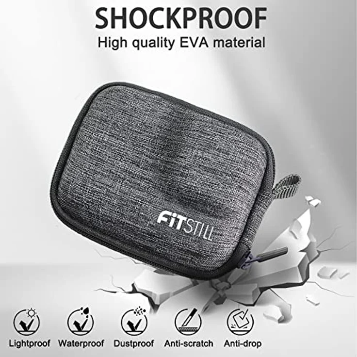 FiTSTILL Graue Web-Mini-Tragetasche, Hartschalen-Reise-Aufbewahrung für GoPro Hero 13/12/11/10/9/8/7/(2018)/6/5 und DJI Osmo Action 5pro/4/3/2/1, wasserdicht und stoßdämpfend – Bild 3