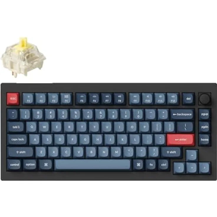 Keychron V1 MAX Kabellose Mechanische Tastatur, 75% Layout QMK/VIA programmierbar mit Hot-Swappable Gateron Jupiter Banana Switch, kompatibel mit Mac Windows Linux – Knob Version (ANSI/US)
