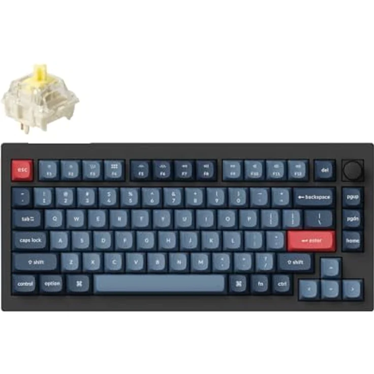 Keychron V1 MAX Kabellose Mechanische Tastatur, 75% Layout QMK/VIA programmierbar mit Hot-Swappable Gateron Jupiter Banana Switch, kompatibel mit Mac Windows Linux – Knob Version (ANSI/US) – Bild 1