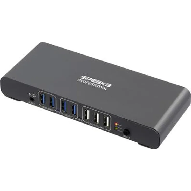 SpeaKa Professional SP-KVM-2P4K, KVM-Umschalter mit 4K Unterstützung, Grau (matt)