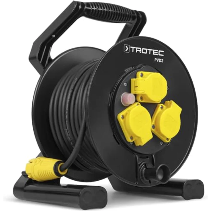 TROTEC PVD2 Kabeltrommel 25m Outdoor – 3 Schutzkontakt Steckdosen, IP54, für drinnen und draußen – Bild 1
