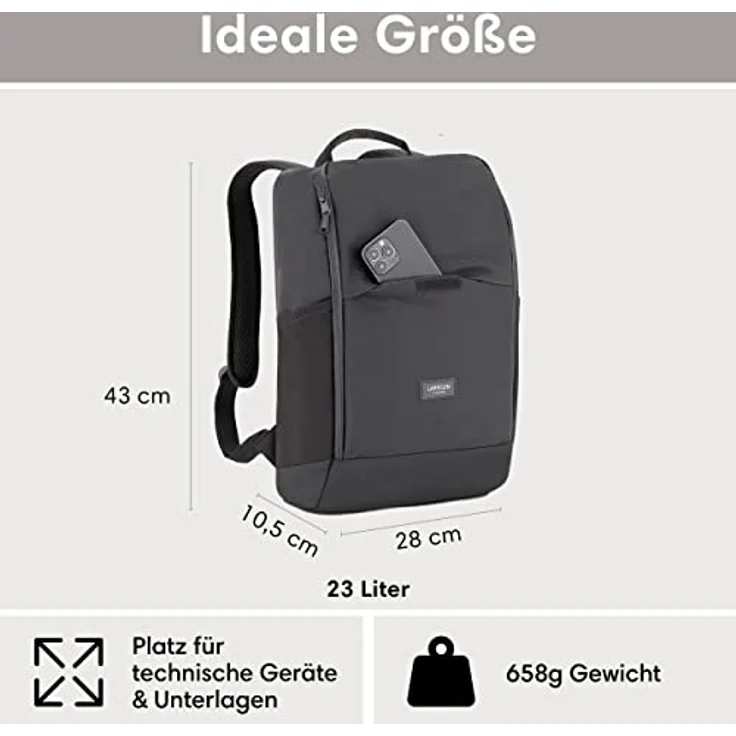 LARKSON Laptop Rucksack Herren & Damen Grau - Niklas - Notebook Backpack für Business Arbeit Uni - 16 Zoll Laptoprucksack für Reise Handgepäck - Wasserabweisend – Bild 2