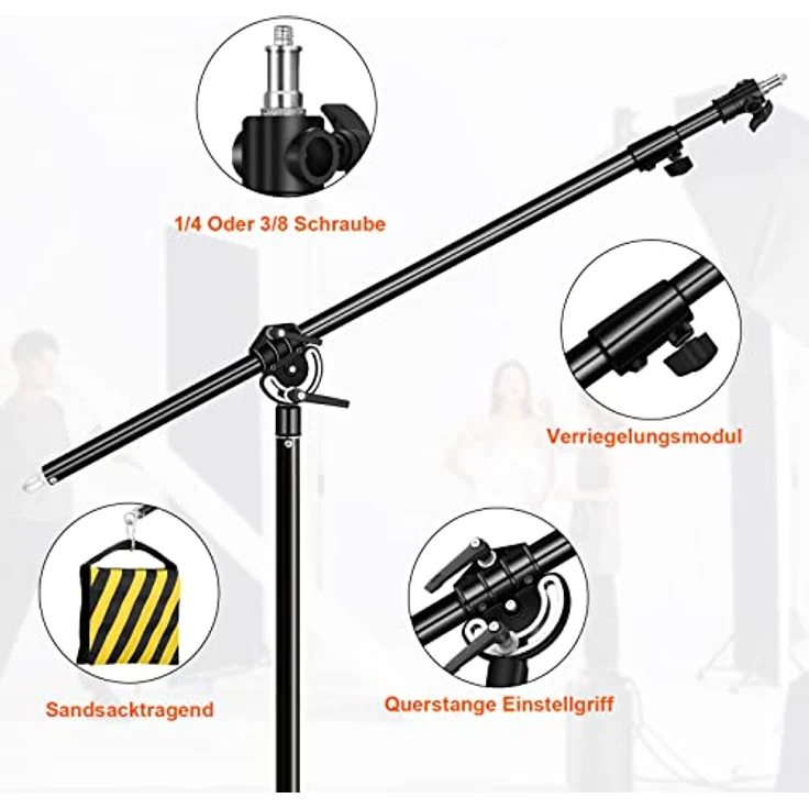 SOONPHO Auslegerarm Pro Galgen mit Gegengewicht 83-158cm, rostfreier Stahl, 1/4" 3/8" Schraube, schwarz für C-Stand Lichtstative – Bild 4