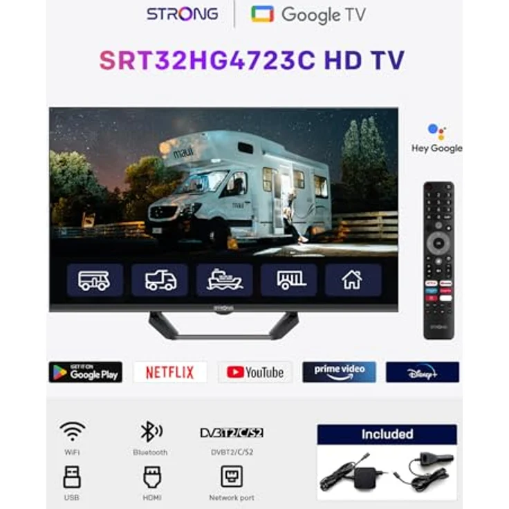 Strong SRT32HG4723C 32'' HD TV, DVB-S2/C/T2, 12V, HD-Auflösung 1366x768, 2 HDMI, 1 USB-Anschluss, Schwarz – Bild 5