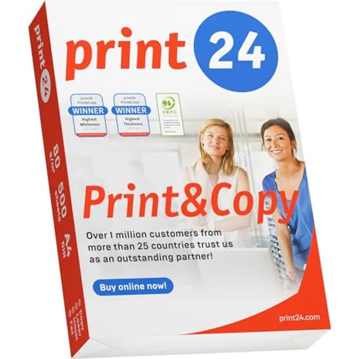 print24 Druckerpapier Kopierpapier 500 Blatt A4 80g Premium Weiß Testsieger PEFC