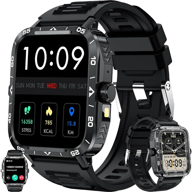 SGDDFIT 1.95 Inch AMOLED Herren Smartwatch, Fitness Uhr mit Telefonfunktion, 5ATM wasserdicht, Bluetooth Anrufe und Sporttracking