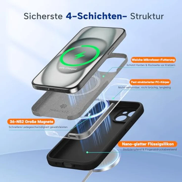 Miracase iPhone 15 Hülle mit MagSafe, Flüssigsilikon, kratzfestes Mikrofaser-Innenfutter, stoßfest, bleischwarz – Bild 3