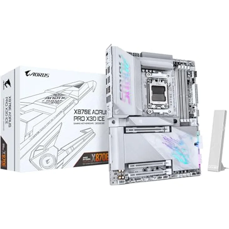 Gigabyte X870E AORUS PRO X ICE, Mainboard ATX für AMD Ryzen Prozessoren, bis 256 GB DDR5, 9000 MHz, 2x HDMI, 2x USB 4.0, 10x USB 3.2