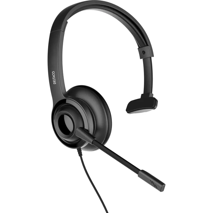Deltaco Office USB Mono Headset, Kabelgebundenes DNC Mikrofon, schwarz