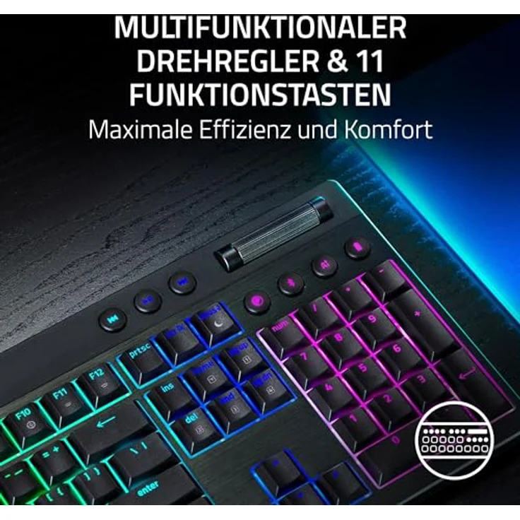 Razer BlackWidow V4 Low-Profile HyperSpeed, Kabellose Gaming-Tastatur mit Orange Switches, HyperSpeed Wireless & BT, Multifunktionalem Drehregler, 11 Funktionstasten, DE-Layout – Bild 4