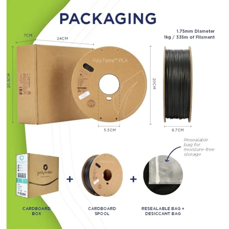 Polymaker PolyTerra PLA Peanut, 3D-Druckfilament, 1.75mm, 1kg, biokunststoffbasiert, hohe Druckqualität