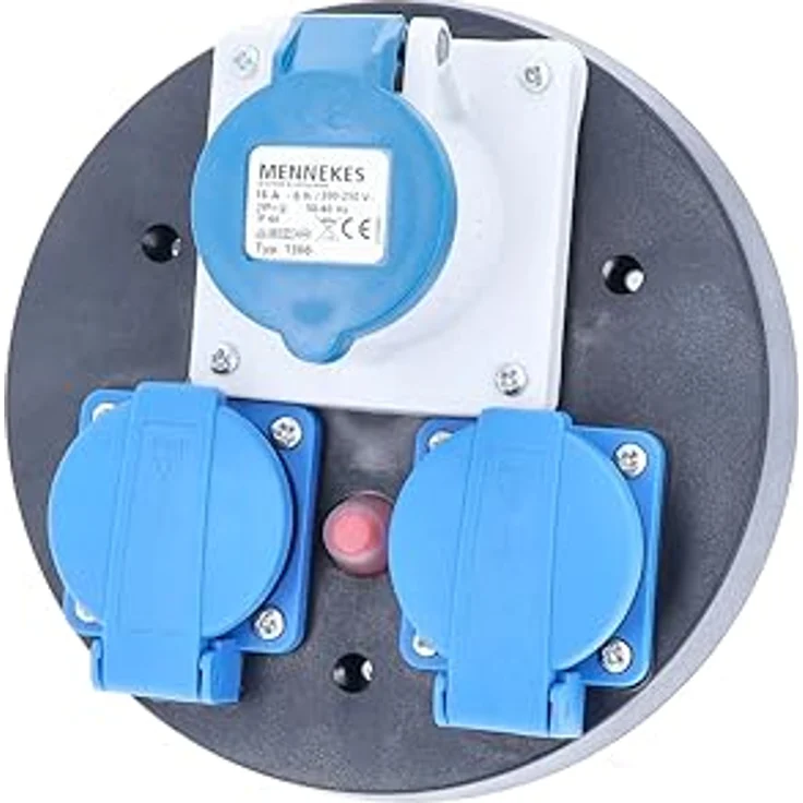 As - Schwabe Kabelrolle, 2 Einbausteckdosen und 1 CEE Steckdose mit Klappdeckel, IP44, blau – Bild 2