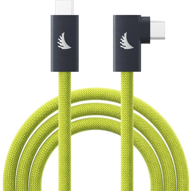 Angelbird USB-C 3.2 Solid Flex Tether Kabel Right-Angle Lime, 4,5 m, 20 Gb/s, Power Delivery 240 W, DisplayPort Alt Mode, robuste Baumwollummantelung