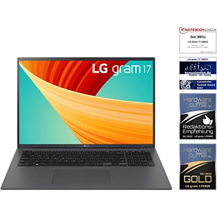 LG Gram 14Z90R-G.AA7 9G 17 Zoll Ultralight Notebook - 1.350g Intel Core i7 Laptop (16GB RAM, 1TB SSD, 20h Akkulaufzeit, 16:10 Entspiegeltes IPS-Display, Thunderbolt 4, Win 11 Home, Mirametrix) - Grau – Bild 2