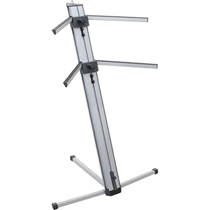 Classic Cantabile KS-100 Doppel-Keyboardständer - Keyboardständer 2-fach Höhenverstellbar - Keyboardstativ mit 25 kg Tragkraft pro Ebene - Anschluss für Mikrofonarm - Silber