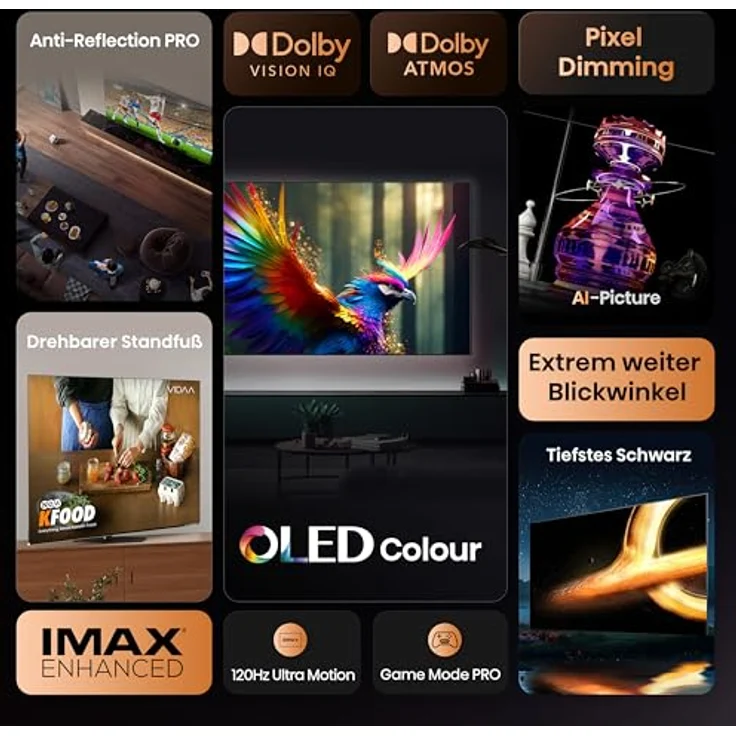 Hisense 65A85Q, 164cm (65 Zoll) 4K UHD OLED Smart TV, 120Hz, HDMI 2.1, Game Mode Pro, Dolby Vision IQ & Atmos, Schwarz, [2025] – Bild 3