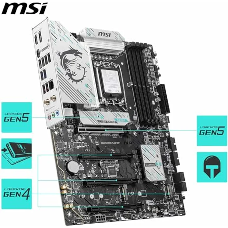 MSI B860 Gaming Plus WiFi Mainboard, ATX - Unterstützt Intel Core Ultra Prozessoren (Series 2), LGA 1851 - DDR5 Memory Boost 8600+ MT/s (OC), PCIe 5.0 x16 x16, M.2 Gen5, Intel Killer 5G LAN, Wi-Fi 7, Schwarz – Bild 5