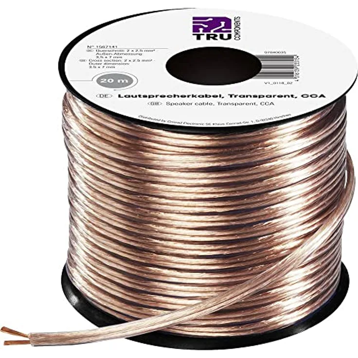 TRU Components 1567141 Lautsprecherkabel 2 x 2.50mm² Transparent 20m - Preisvergleich