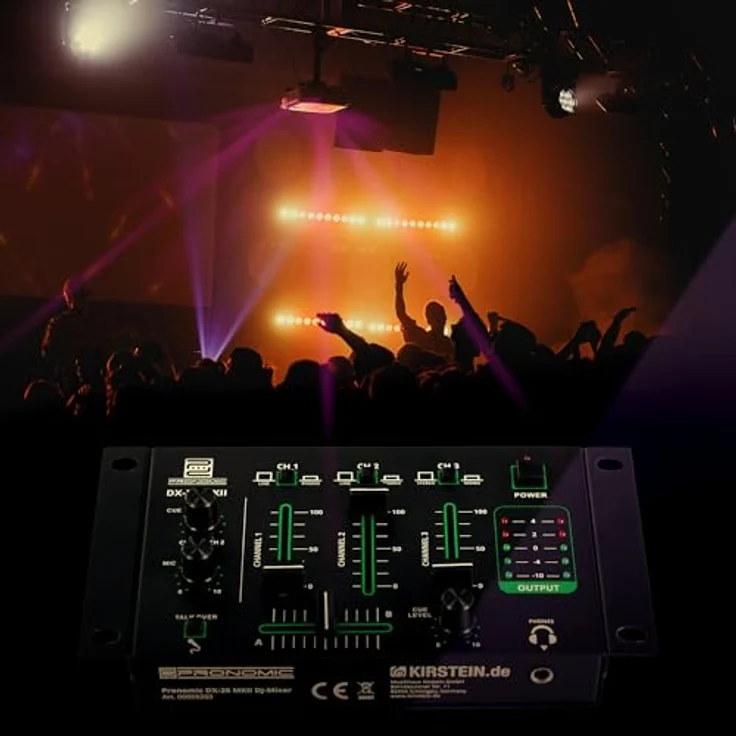 Pronomic DX-26 MKII, 3-Kanal DJ-Mixer mit Cue-Funktion, 2x Line/Phono-Kanal, Mikrofon- und Kopfhöreranschluss, pulverlackiertes Gehäuse aus robustem Stahl – Bild 2