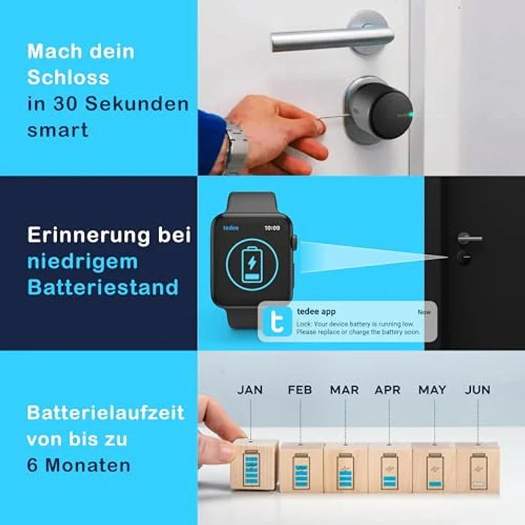 tedee GO 2 Set, smartes Türschloss Schwarz mit WLAN-Bridge und biometrischem Tastenfeld, kompatibel mit iOS und Android, PIN+Fingerprint, Auto-Unlock, inkl. Zubehör – Bild 5