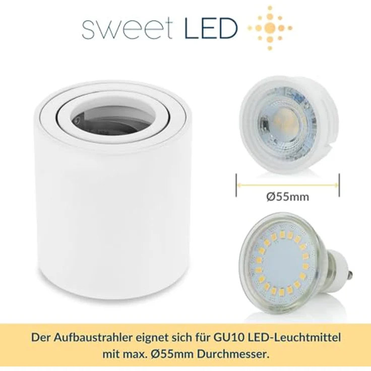 Sweet Led Aufbaurahmen Weiß GU10 Aufbauspots Rund Deckenspots aus Aluminium Deckenleuchte Aufputz schwenkbar Spots 230V Deckenlampe schwenkbar Aufbauleuchte – Bild 4