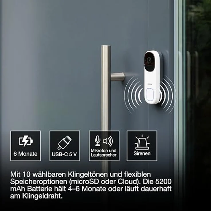 OSRAM SMART+ WIFI OUTD CAMERA DOORBELL, Wetterfeste Video-Türklingel mit PIR-Bewegungserkennung, Weiß – Bild 3