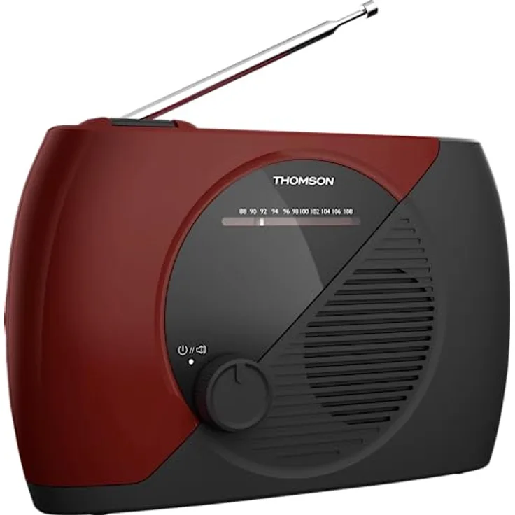 Thomson RT353 Küchenradio, analoger Tuner, UKW-Empfang, rot-schwarz, flexibel mit Netz- und Batteriebetrieb