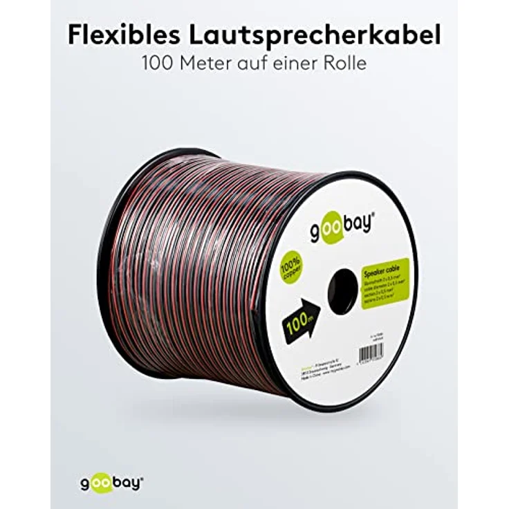 Goobay 15086 Lautsprecherkabel 2x0,5mm² Kupfer Litze / Boxenkabel Audio Kabel Meterware / Speaker Cable Kupferkabel Rot Schwarz / Subwoofer Kabel 100m – Bild 4