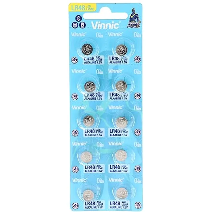 Vinnic Knopfzelle Alkaline AG5 L754F LR48, 10er Blisterpackung