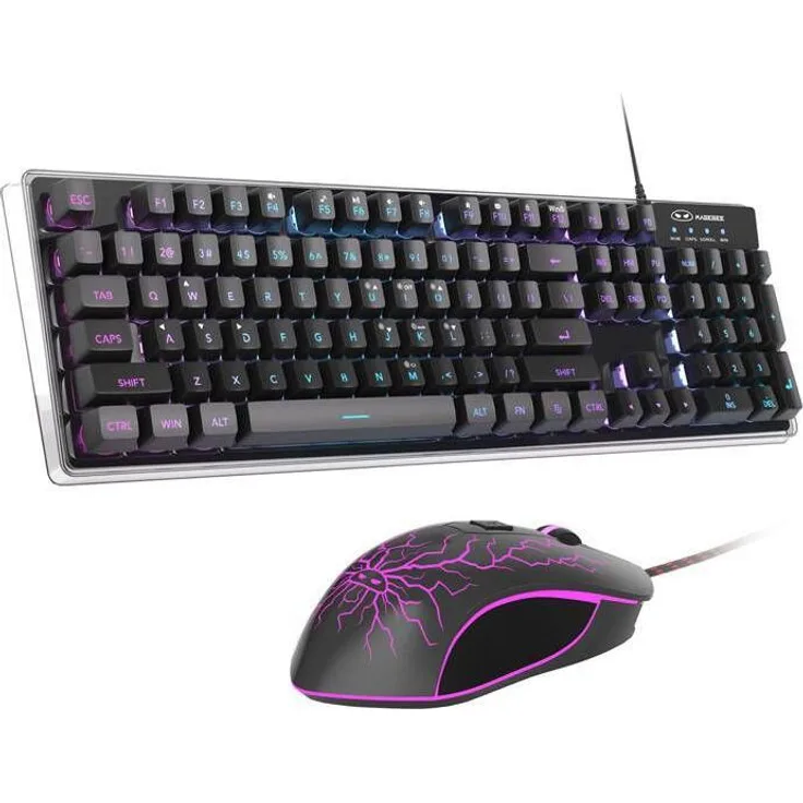 MageGee K1 Tastatur- und Maus-Set, kabelgebunden, RGB-Hintergrundbeleuchtung, Anti-Ghosting, ergonomisches Design, Schwarz