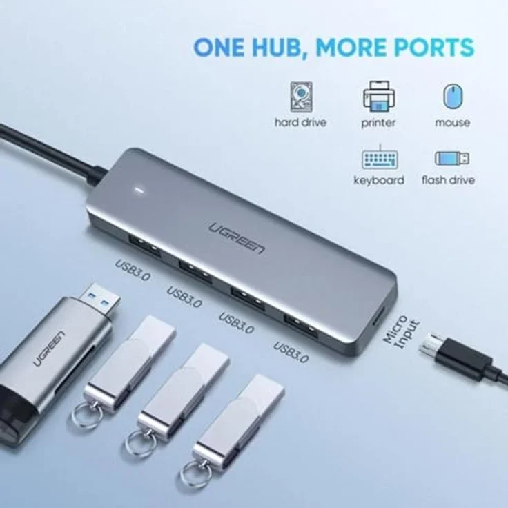 Dudao HUB 4in1 USB-C, USB-Hub mit 4x USB-A (3x USB 2.0 / USB 3.0), 6.3cm, schwarz – Bild 2