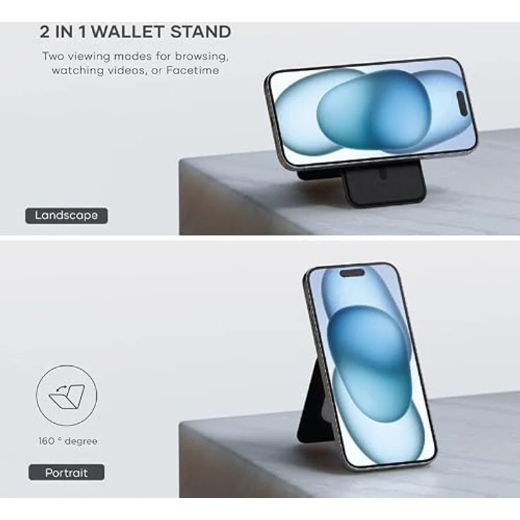 SATECHI Magsafe Wallet und Double Flap Stand, iPhone Wallet mit 4 Kartenfächern, NFC Pass Through, Vegan Leder, Schwarz – Bild 4