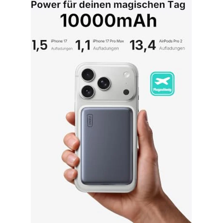 INIU 10000mAh Qi2 25W MagSafe Power Bank, Dünnste kabellose Powerbank mit USB-C 45W Schnellladung und LED Anzeige, Flugsicher für iPhone 17-12 Serie – Bild 5