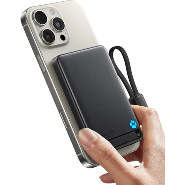 INIU Qi2-zertifizierte 10000mAh Magnetische Powerbank mit 45W Schnellladung, Ultradünn, USB-C in&out, tragbarer 15W Wireless Charger für iPhone 16/15/14 Pro Max MagSafe Case, inklusive Klappständer