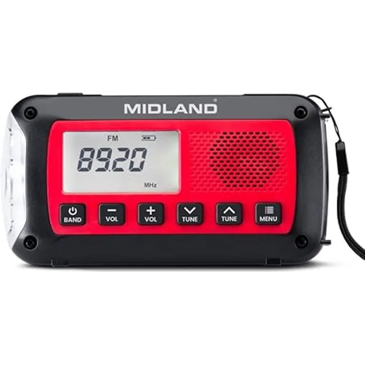 Albrecht Midland ER100 Notfallradio, 2600mAh Akku für bis zu 25 Stunden, FM/AM Empfang, Schwarz/Rot