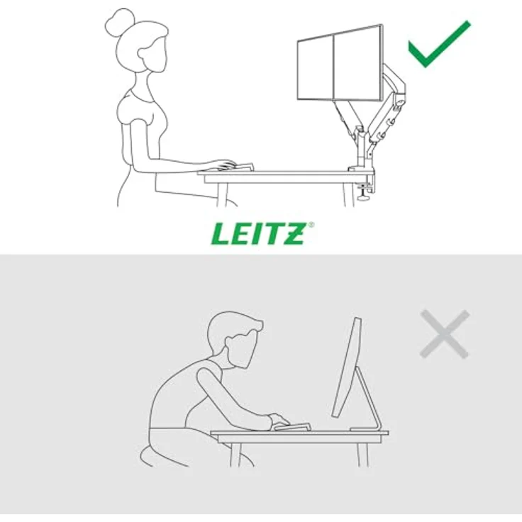 Leitz Ergo Dual Monitorarm (Tisch, 32"), platzsparend, grau, höhenverstellbar, mit Kabelmanagement und IGR-zertifiziert – Bild 8
