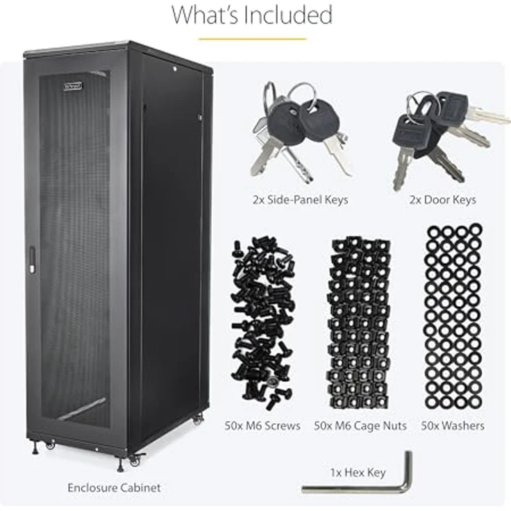 StarTech 42U Server Cabinet, 19 Zoll Rack für Server und Netzwerktechnik, schwarz, 907 kg Traglast, mit abschließbaren Türen und Rollen – Bild 7