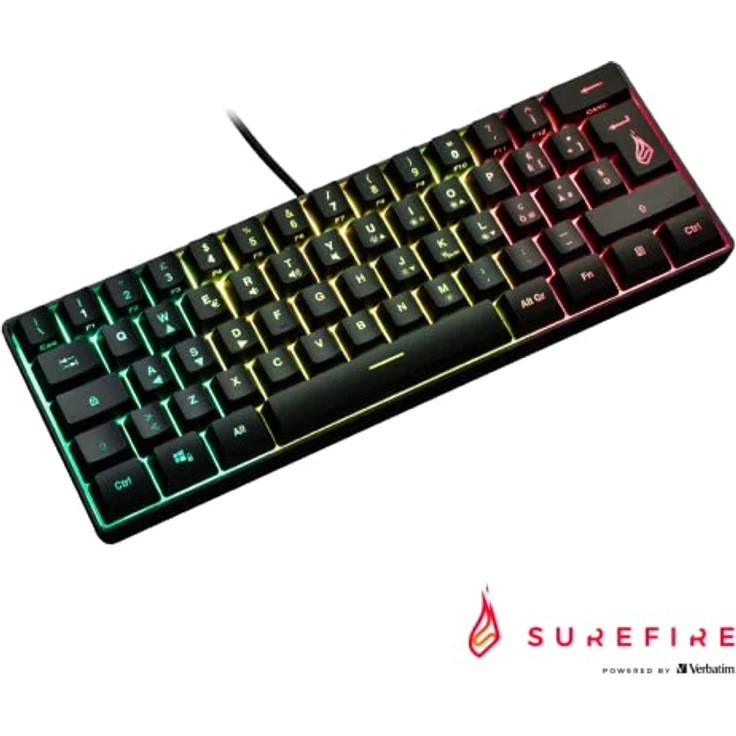 SureFire Kingpin X1 60% Gaming Tastatur French, Gaming Multimedia Keyboard klein & mobil, RGB-Tastatur mit Beleuchtung, 25 Anti-Ghosting-Tasten, französisches Layout AZERTY – Bild 2