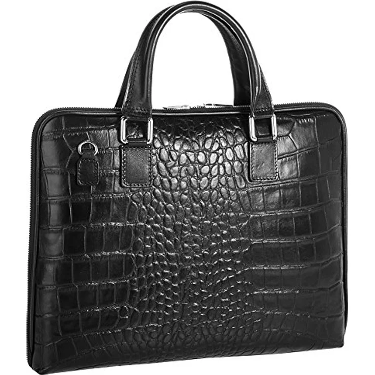 Cluty Aktentasche, echt Leder, Made in Italy, Croco-Prägung, schwarz – Bild 3