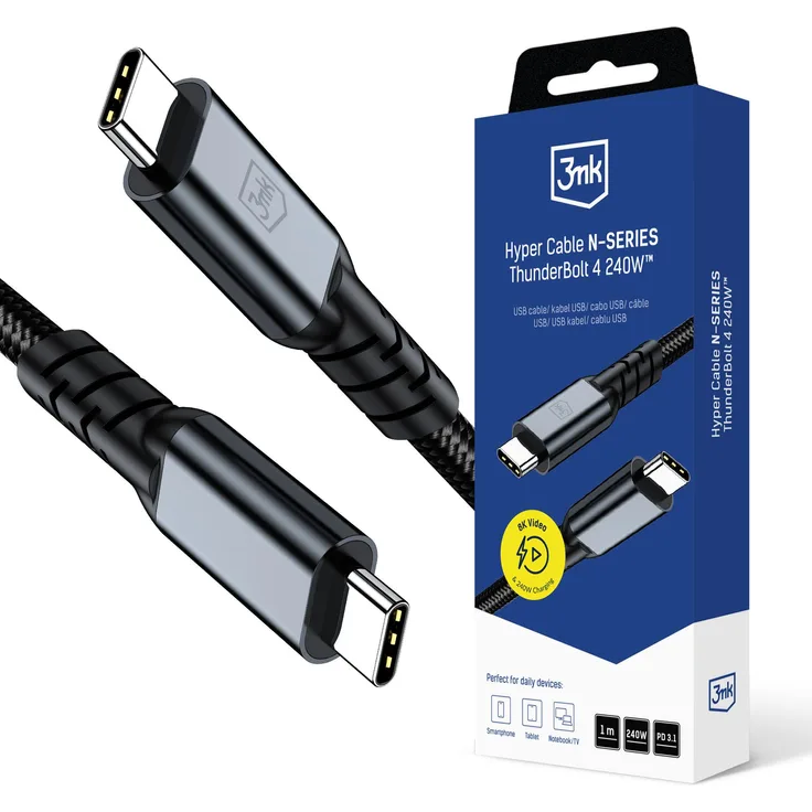 3mk Hyper Cable N-SERIES Thunderbolt 4, 1m, 48V/5A, 40Gb/s, 240W, 8K60Hz, schwarz