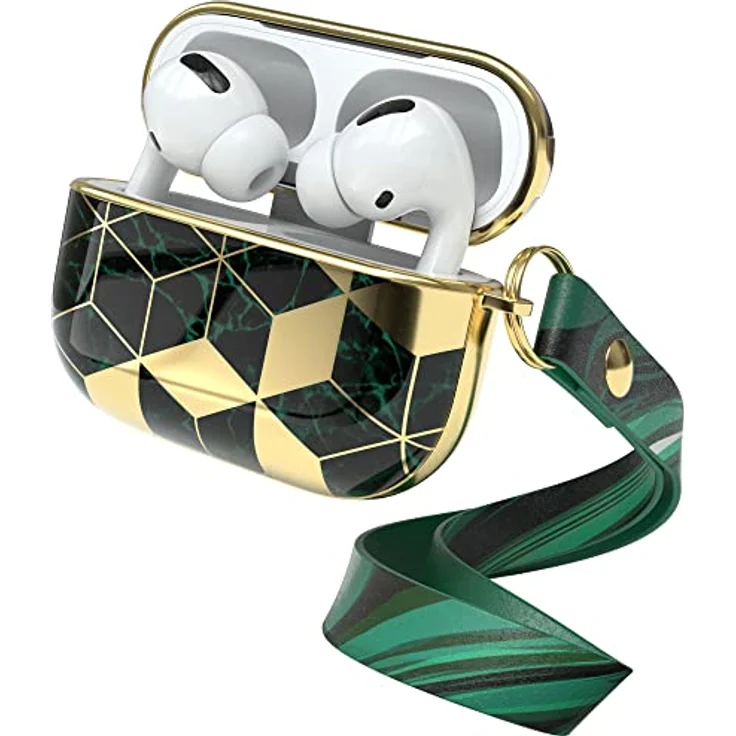 EAZY CASE AirPods Pro Schutzhülle, Grün Marmor Hard Case, Stoßfest mit Karabiner, Antikratz, rutschfest, für 1. Generation – Bild 1