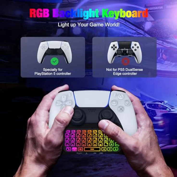 MoKo RGB Hinterlicht Tastatur für PS5-Controller, Bluetooth Kabellos mit integriertem Lautsprecher und 3,5-mm-Audiobuchse, schwarz – Bild 2