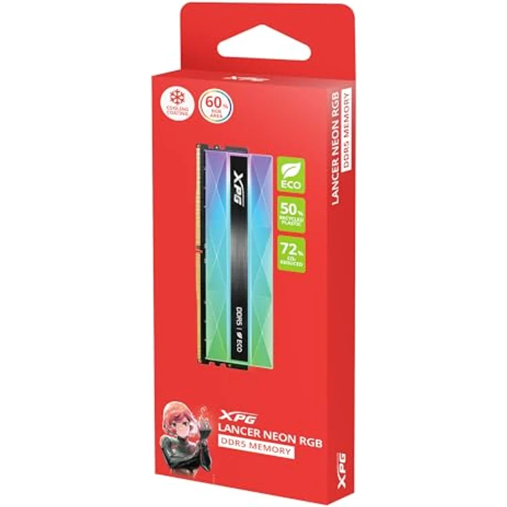 XPG Lancer Neon RGB, DIMM 16 GB DDR5-6000 (1x 16 GB), silber, INTEL XMP und AMD EXPO, umweltfreundlicher Kühlkörper aus 50% PCR-Kunststoffen – Bild 4