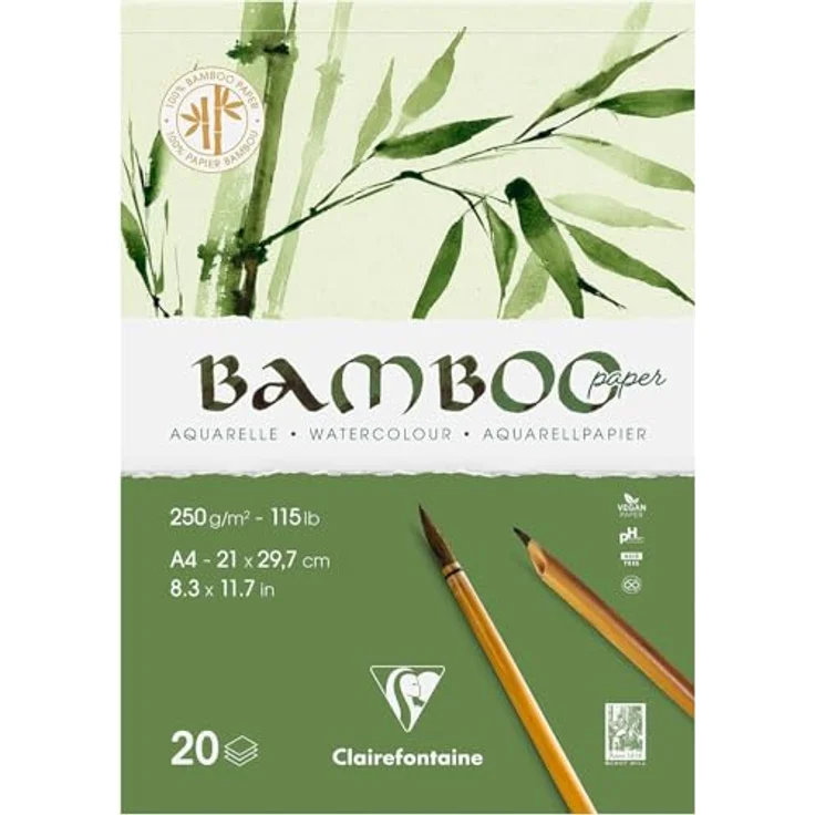 Clairefontaine Bastelpapier Bambus Block, 250 g/m², A4, 20 Blatt, Naturton, ideal für Aquarell- und Mischtechniken – Bild 1