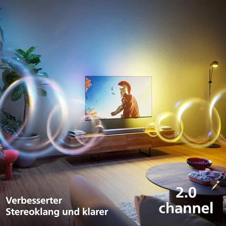 Philips TAB5201/10 Soundbar, 2.0 Kanäle, 80 W RMS, DTS Virtual:X, Dolby Digital Plus, Bluetooth 5.4, kompakte Bauweise – Bild 4