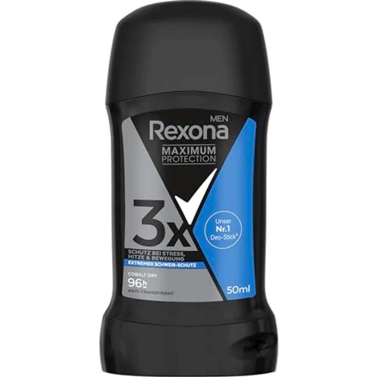 Rexona Men Maximum Protection Deo-Stick Cobalt Dry, 3x Antitranspirant mit 96 Stunden Schutz vor Schweiß und Körpergeruch, 50 ml – Bild 1