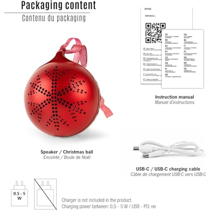 Big Ben EPOK Leuchtende Weihnachtskugel, roter Bluetooth-Lautsprecher mit Lichteffekten und 10 W Musikleistung – Bild 6