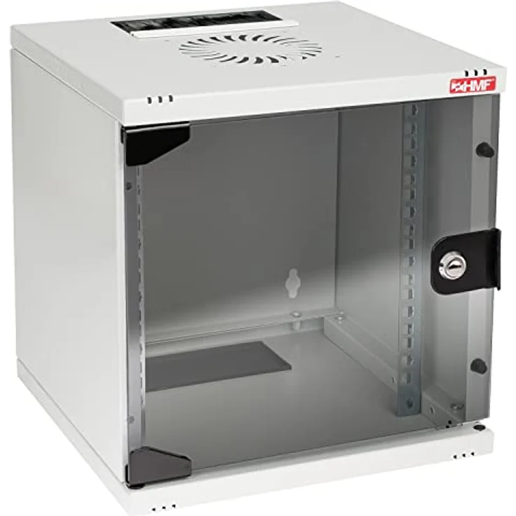 HMF 63406-07 Netzwerkschrank, Serverschrank 10 Zoll | 6 HE | Voll montiert | Glastür | Lichtgrau – Bild 1