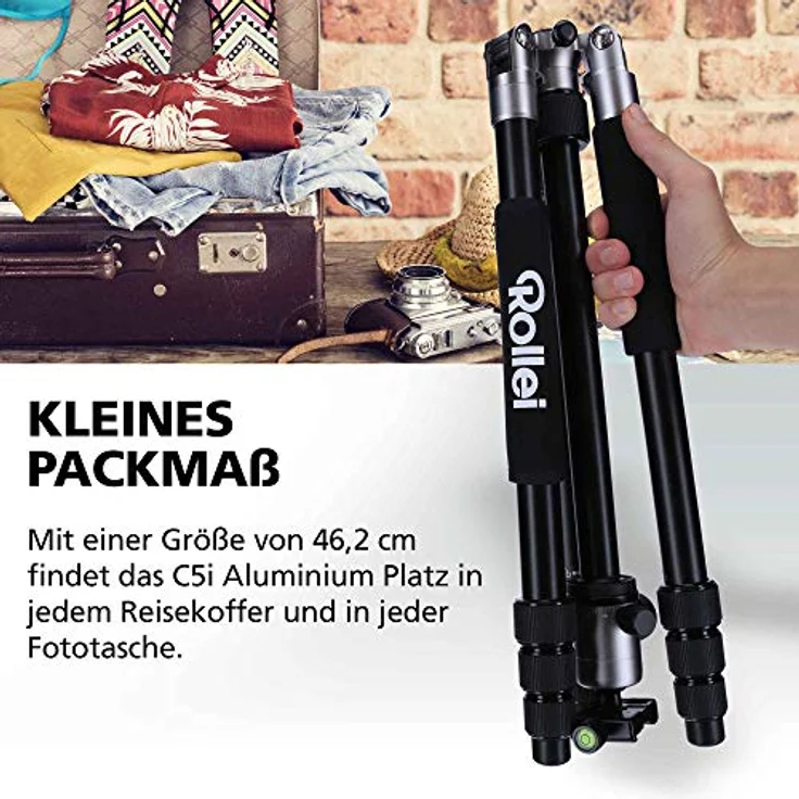 Rollei C5i-kompaktes, leichtes, allround Fotostativ aus Aluminium I 4in1 Stativ verwendbar als Dreibeinstativ, Ministativ, Makrostativ und Monopod, Arca Swiss kompatibel I inkl. Kugelkopf und Stativtasche I Titan – Bild 2